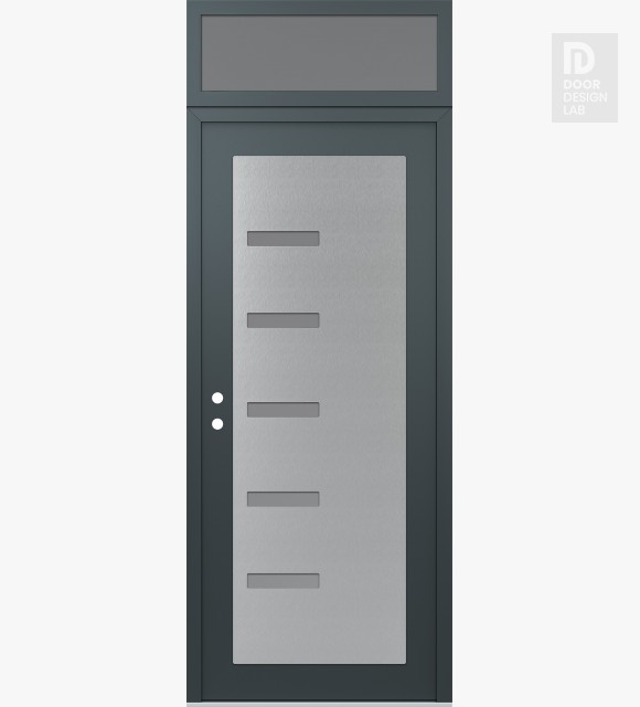 Modern Steel Front Door Diamond C8 36" x 96" anthracite/anthracite frosted Glass Panel stainless steel RHI with Transom frosted Glass