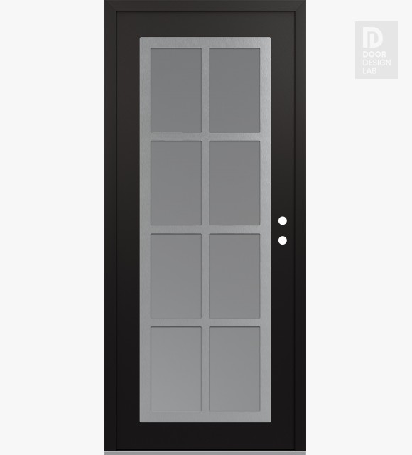 Modern Steel Front Door Diamond C16 36" x 80" black/white frosted Glass Panel stainless steel LHI