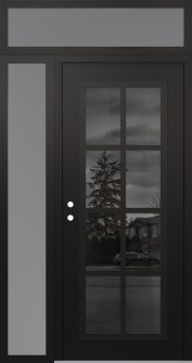 Diamond C16 52" x 96" black/black mirrored Glass Panel black RHI with Sidelite and Transom frosted Glass