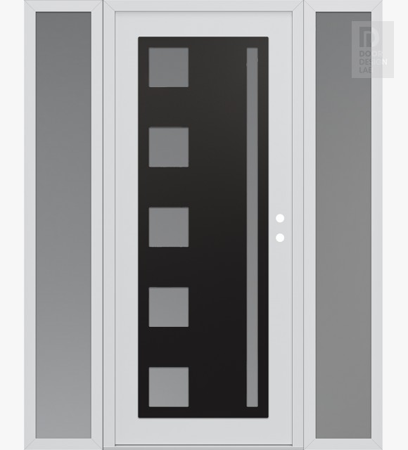 Modern Steel Front Door Diamond C3 60" x 80" white/white frosted Glass Panel black LHI with 2 Sidelites frosted Glass