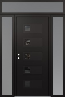 Diamond D2 68" x 96" black/black mirrored Glass Panel black RHI with 2 Sidelites and Transom frosted Glass