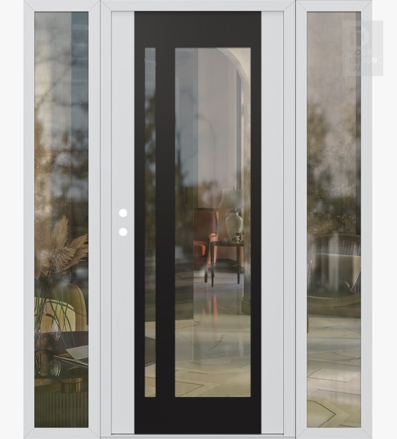 Modern Steel Front Door Diamond C15 60" x 80" white/white clear Glass Panel black RHI with 2 Sidelites clear Glass