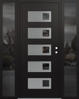 Diamond D2 64" x 80" black/black mirrored Glass Panel stainless steel LHI with 2 Sidelites mirrored Glass