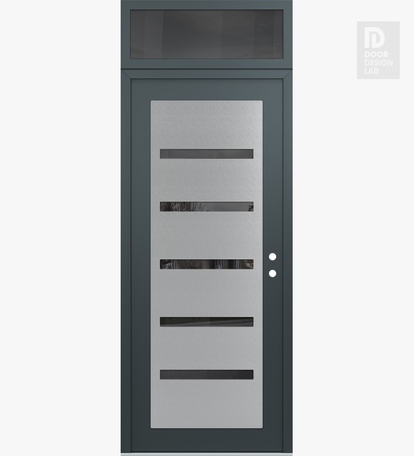 Modern Steel Front Door Diamond C7 36" x 96" anthracite/anthracite mirrored Glass Panel stainless steel LHI with Transom mirrored Glass