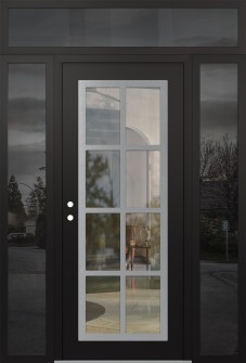 Diamond C16 60" x 96" black/black clear Glass Panel stainless steel RHI with 2 Sidelites and Transom mirrored Glass