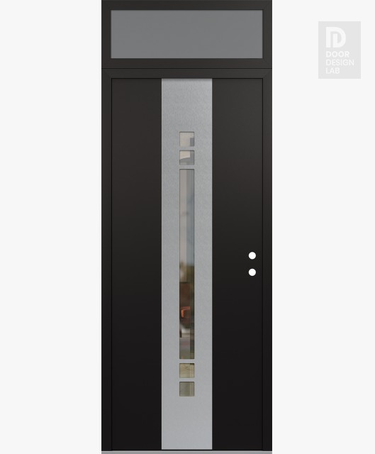 Modern Steel Front Door DIAMOND A4 36" X 96" BLACK/BLACK CLEAR GLASS PANEL STAINLESS STEEL LHI WITH TRANSOM FROSTED GLASS