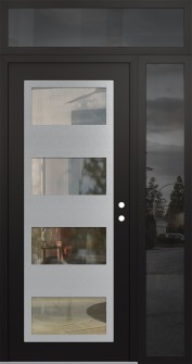 Diamond C2 52" x 96" black/black clear Glass Panel stainless steel LHI with Sidelite and Transom mirrored Glass