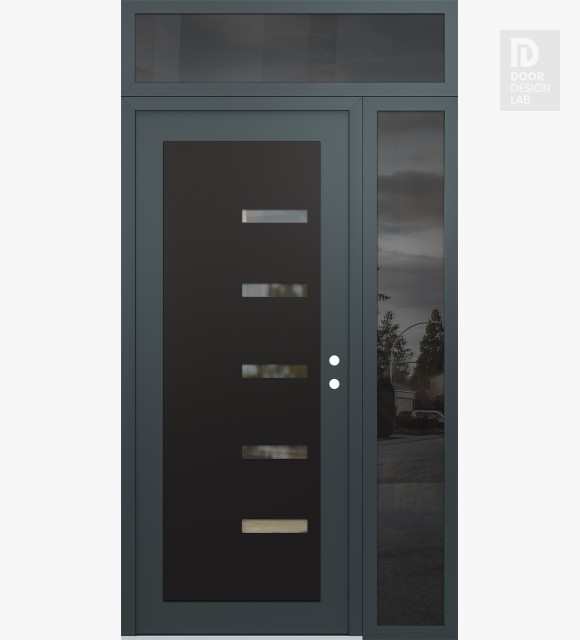 Modern Steel Front Door Diamond C8 52" x 96" anthracite/anthracite clear Glass Panel black LHI with Sidelite and Transom mirrored Glass