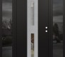 Modern Steel Front Door DIAMOND A6 68" X 80" BLACK/BLACK CLEAR GLASS PANEL STAINLESS STEEL LHI WITH 2 SIDELITES MIRRORED GLASS