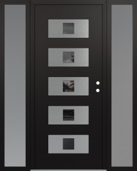 Diamond D8 68" x 80" black/black mirrored Glass Panel stainless steel LHI with 2 Sidelites frosted Glass