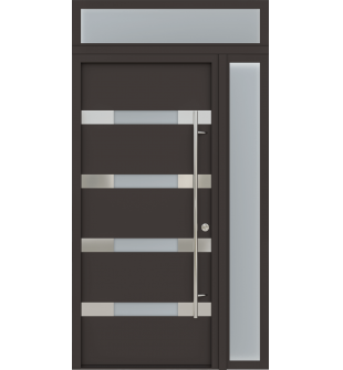 MODERN FRONT STEEL DOOR AURA BROWN/WHITE 49 1/4" X 95 11/16" LHI + SIDELITE RIGHT/TRANSOM