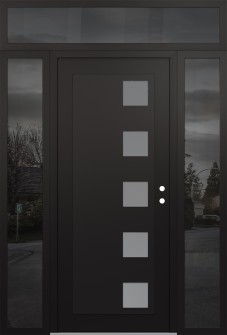 Diamond C5 60" x 96" black/white frosted Glass Panel black LHI with 2 Sidelites and Transom mirrored Glass
