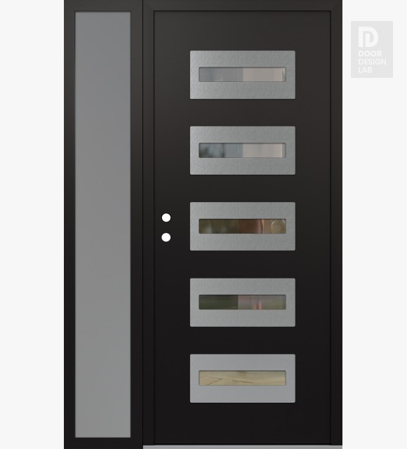 Modern Steel Front Door Diamond D4 48" x 80" black/black clear Glass Panel stainless steel RHI with Sidelite frosted Glass