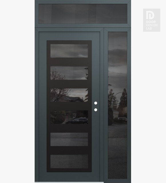Modern Steel Front Door Diamond C9 50" x 96" anthracite/anthracite mirrored Glass Panel black LHI with Sidelite and Transom mirrored Glass