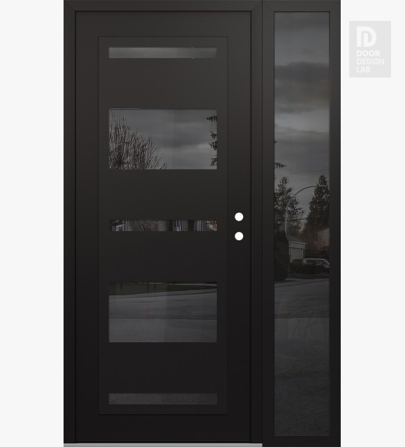 Modern Steel Front Door Diamond C10 52" x 80" black/black mirrored Glass Panel black LHI with Sidelite mirrored Glass