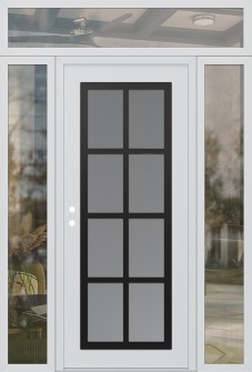 Diamond C16 64" x 96" white/white frosted Glass Panel black RHI with 2 Sidelites and Transom clear Glass