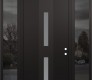 Modern Steel Front Door DIAMOND A6 64" X 96" BLACK/WHITE FROSTED GLASS PANEL BLACK LHI WITH 2 SIDELITES AND TRANSOM MIRRORED GLASS