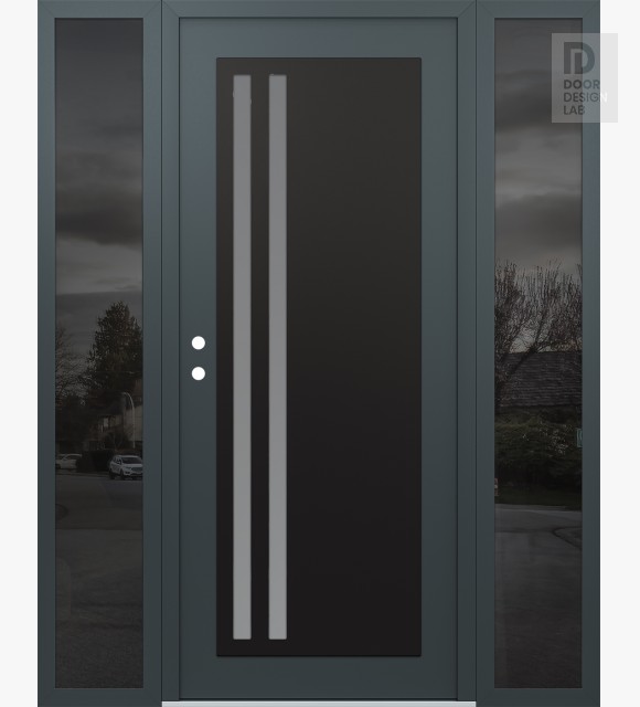Modern Steel Front Door Diamond C6 60" x 80" anthracite/anthracite frosted Glass Panel black RHI with 2 Sidelites mirrored Glass