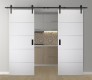 DOUBLE BARN DOOR OPTIMA 4H SNOW WHITE 60" X 80" X 1 3/4" SOLID CORE BLACK HARDWARE