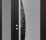 Modern Steel Front Door Diamond C13 50" x 96" black/black mirrored Glass Panel stainless steel RHI with Sidelite and Transom frosted Glass