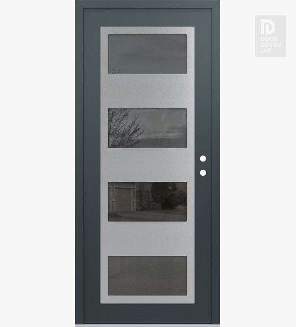 Modern Steel Front Door Diamond C2 36" x 80" anthracite/anthracite mirrored Glass Panel stainless steel LHI