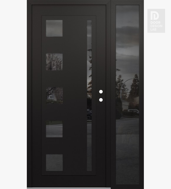 Modern Steel Front Door Diamond C3 50" x 80" black/black mirrored Glass Panel black LHI with Sidelite mirrored Glass