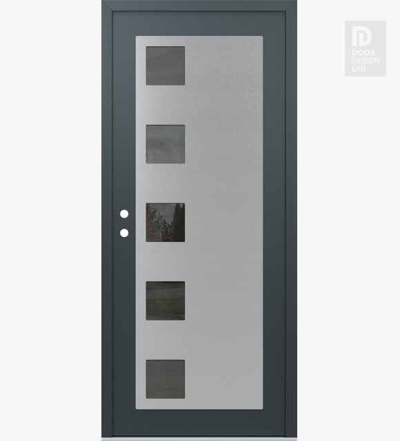 Modern Steel Front Door Diamond C5 36" x 80" anthracite/anthracite mirrored Glass Panel stainless steel RHI