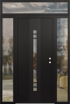 DIAMOND A4 68" X 96" BLACK/BLACK CLEAR GLASS PANEL BLACK LHI WITH 2 SIDELITES AND TRANSOM CLEAR GLASS