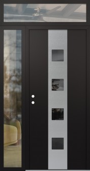 DIAMOND A12 50" X 96" BLACK/BLACK MIRRORED GLASS PANEL STAINLESS STEEL RHI WITH SIDELITE AND TRANSOM CLEAR GLASS