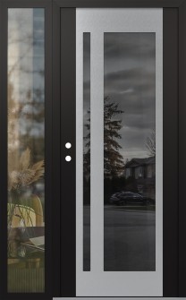 Diamond C15 48" x 80" black/black mirrored Glass Panel stainless steel RHI with Sidelite clear Glass