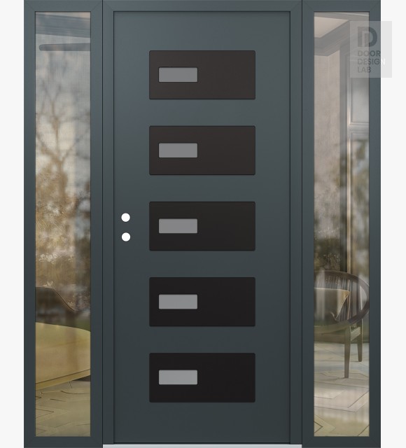 Modern Steel Front Door Diamond D7 60" x 80" anthracite/anthracite frosted Glass Panel black RHI with 2 Sidelites clear Glass