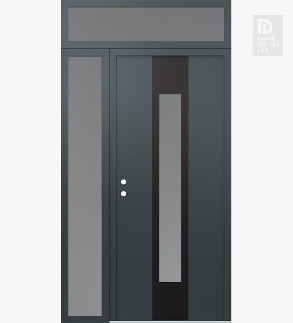 Modern Steel Front Door DIAMOND A1 52" X 96" ANTHRACITE/ANTHRACITE FROSTED GLASS PANEL BLACK RHI WITH SIDELITE AND TRANSOM FROSTED GLASS