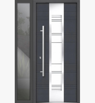 48 x 80 Front Exterior Prehung Steel Door / Deux 0757 Gray Graphite / Side Exterior Window / Right-hand Inswing