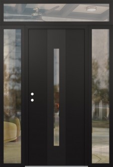 DIAMOND A2 64" X 96" BLACK/BLACK CLEAR GLASS PANEL BLACK RHI WITH 2 SIDELITES AND TRANSOM CLEAR GLASS