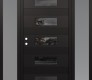 Modern Steel Front Door Diamond D5 60" x 80" black/black mirrored Glass Panel black RHI with 2 Sidelites frosted Glass