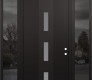 Modern Steel Front Door DIAMOND A7 60" X 96" BLACK/WHITE FROSTED GLASS PANEL BLACK LHI WITH 2 SIDELITES AND TRANSOM MIRRORED GLASS