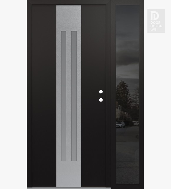 Modern Steel Front Door DIAMOND A8 52" X 80" BLACK/WHITE FROSTED GLASS PANEL STAINLESS STEEL LHI WITH SIDELITE MIRRORED GLASS