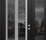 Modern Steel Front Door Diamond C14 48" x 96" black/black mirrored Glass Panel stainless steel LHI with Sidelite and Transom mirrored Glass