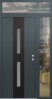 DIAMOND A6 52" X 96" ANTHRACITE/ANTHRACITE FROSTED GLASS PANEL BLACK LHI WITH SIDELITE AND TRANSOM CLEAR GLASS