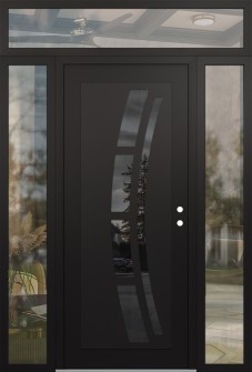 Diamond C12 60" x 96" black/black mirrored Glass Panel black LHI with 2 Sidelites and Transom clear Glass