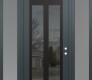 Modern Steel Front Door Diamond C14 64" x 96" anthracite/anthracite mirrored Glass Panel black LHI with 2 Sidelites and Transom frosted Glass