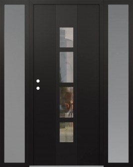 DIAMOND A10 64" X 80" BLACK/BLACK CLEAR GLASS PANEL BLACK RHI WITH 2 SIDELITES FROSTED GLASS