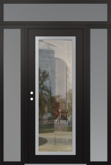 Diamond C1 68" x 96" black/black clear Glass Panel stainless steel RHI with 2 Sidelites and Transom frosted Glass