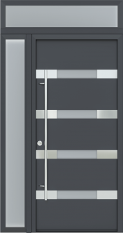 MODERN FRONT STEEL DOOR AURA ANTRACIT/WHITE 49 1/4" X 95 11/16" RHI + SIDELITE LEFT/TRANSOM