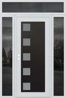 Diamond C5 68" x 96" white/white frosted Glass Panel black RHI with 2 Sidelites and Transom mirrored Glass