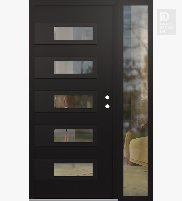 Modern Steel Front Door Diamond D3 52" x 80" black/black clear Glass Panel black LHI with Sidelite clear Glass