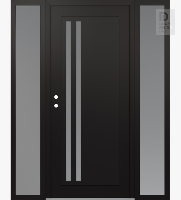 Modern Steel Front Door Diamond C6 60" x 80" black/white frosted Glass Panel black RHI with 2 Sidelites frosted Glass