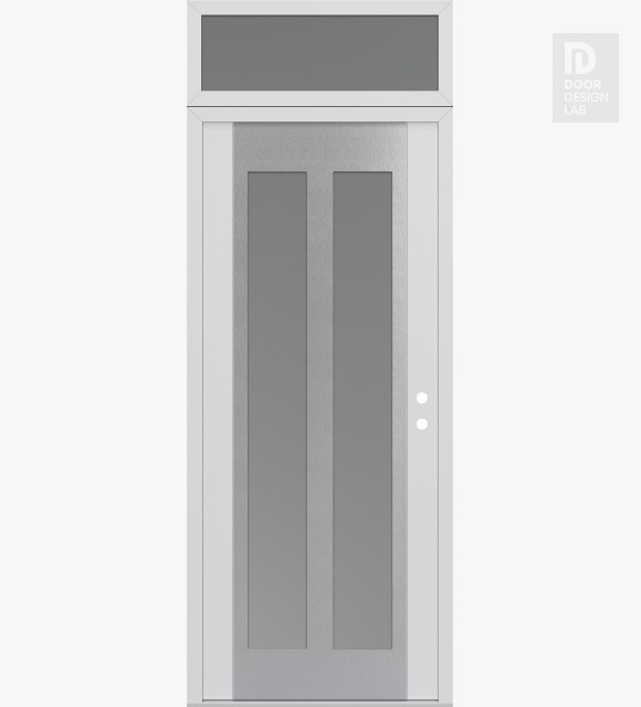 Modern Steel Front Door Diamond C14 36" x 96" white/white frosted Glass Panel stainless steel LHI with Transom frosted Glass