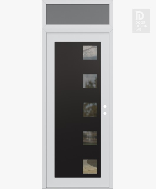 Modern Steel Front Door Diamond C5 36" x 96" white/white clear Glass Panel black LHI with Transom frosted Glass