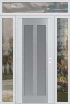 Diamond C14 64" x 96" white/white frosted Glass Panel stainless steel LHI with 2 Sidelites and Transom clear Glass
